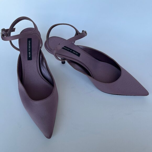 Charles & Keith Purple Pointed Ankle-Strap Kitten Heels - New - Picture 1 of 4